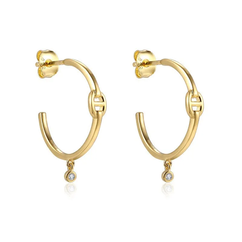 θ C-shape Silver Studs Earrings for Women