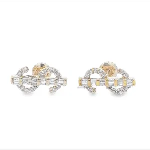 $ Money Dollar Sign Baguette Diamond Earrings .32cttw 10K Gold