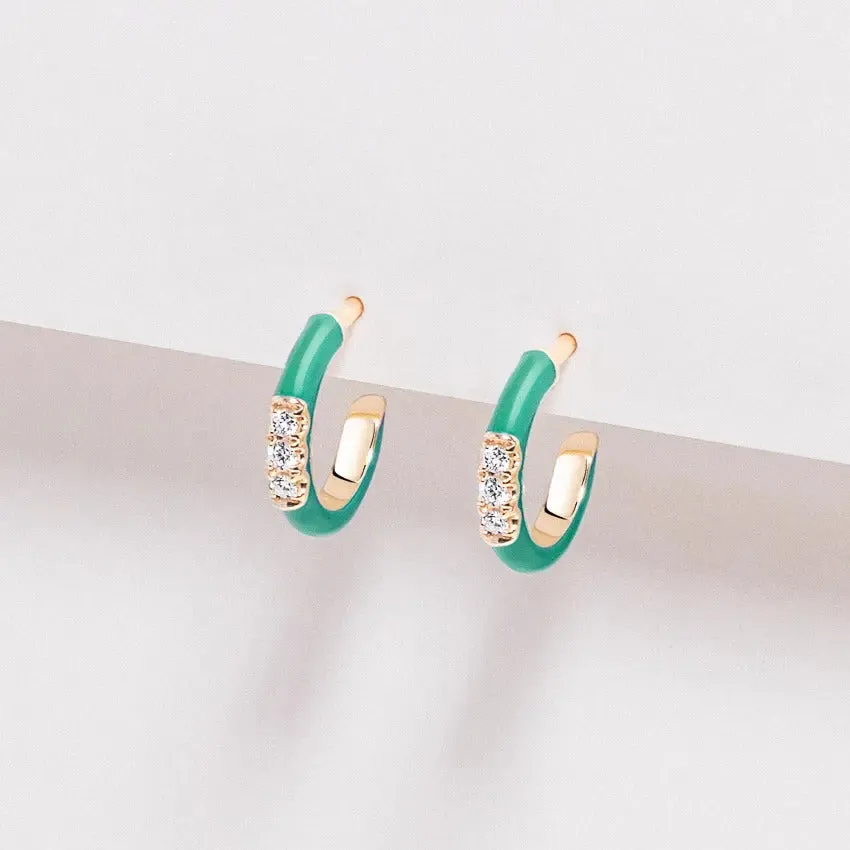 0.05CTW Teal Enamel Diamond Earrings