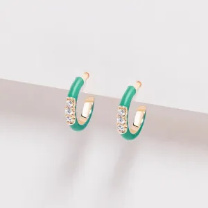 0.05CTW Teal Enamel Diamond Earrings