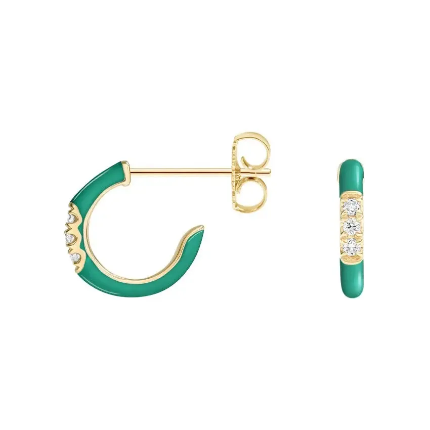 0.05CTW Teal Enamel Diamond Earrings