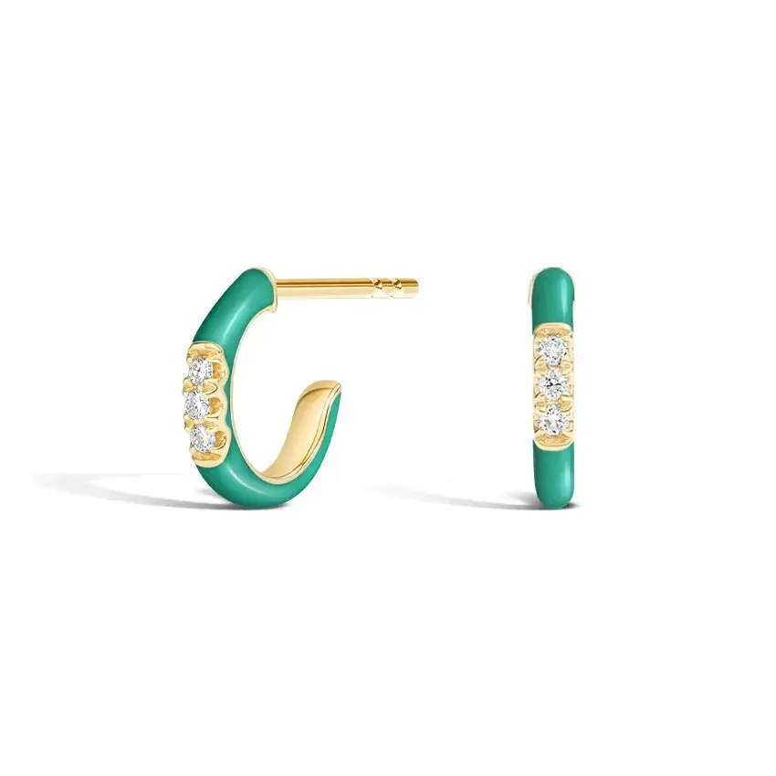 0.05CTW Teal Enamel Diamond Earrings