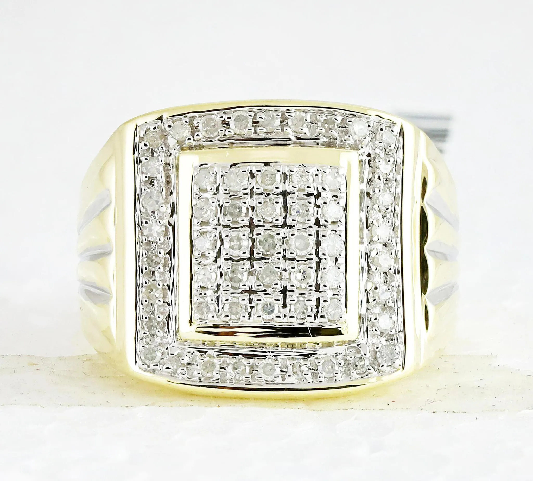 0.50 Cttw Diamond Square Mens Signet Ring Band 10k Yellow Gold