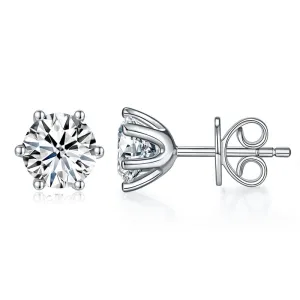 1 Carat Moissanite Diamond 6 Claws Stud Earrings 925 Sterling Silver MFE8185