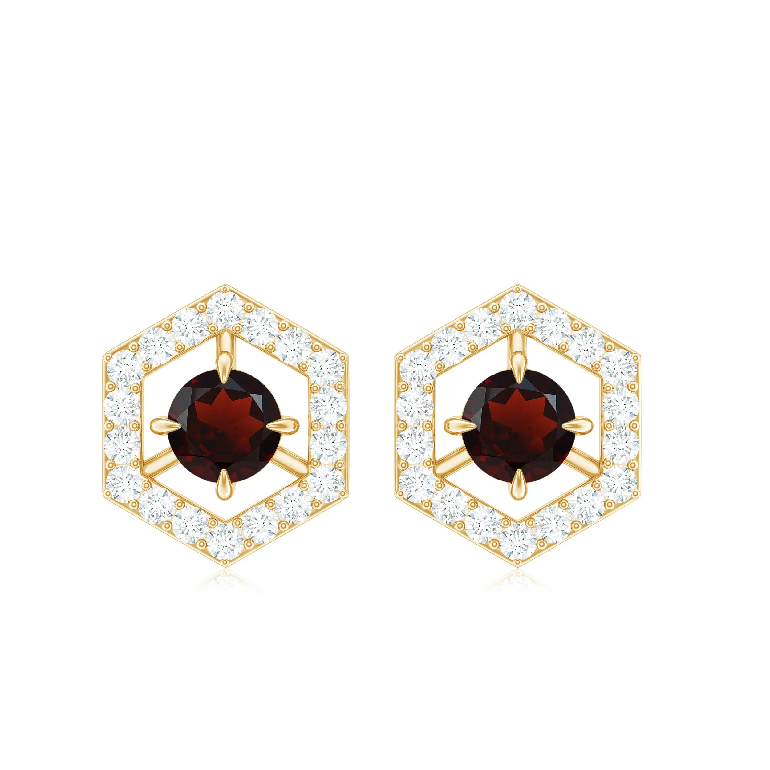 1 CT Minimal Garnet and Diamond Geometric Stud Earrings