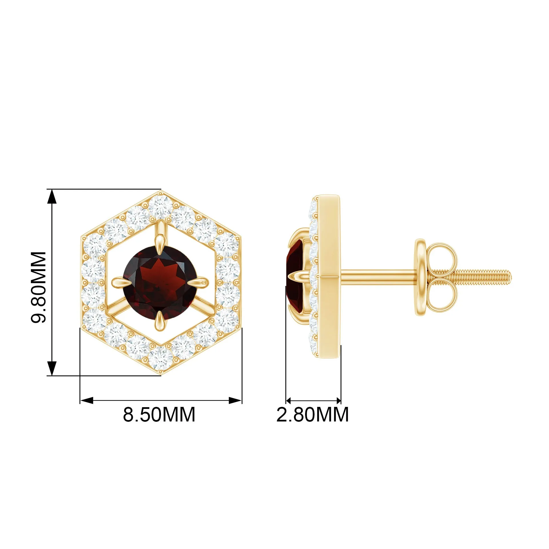 1 CT Minimal Garnet and Diamond Geometric Stud Earrings