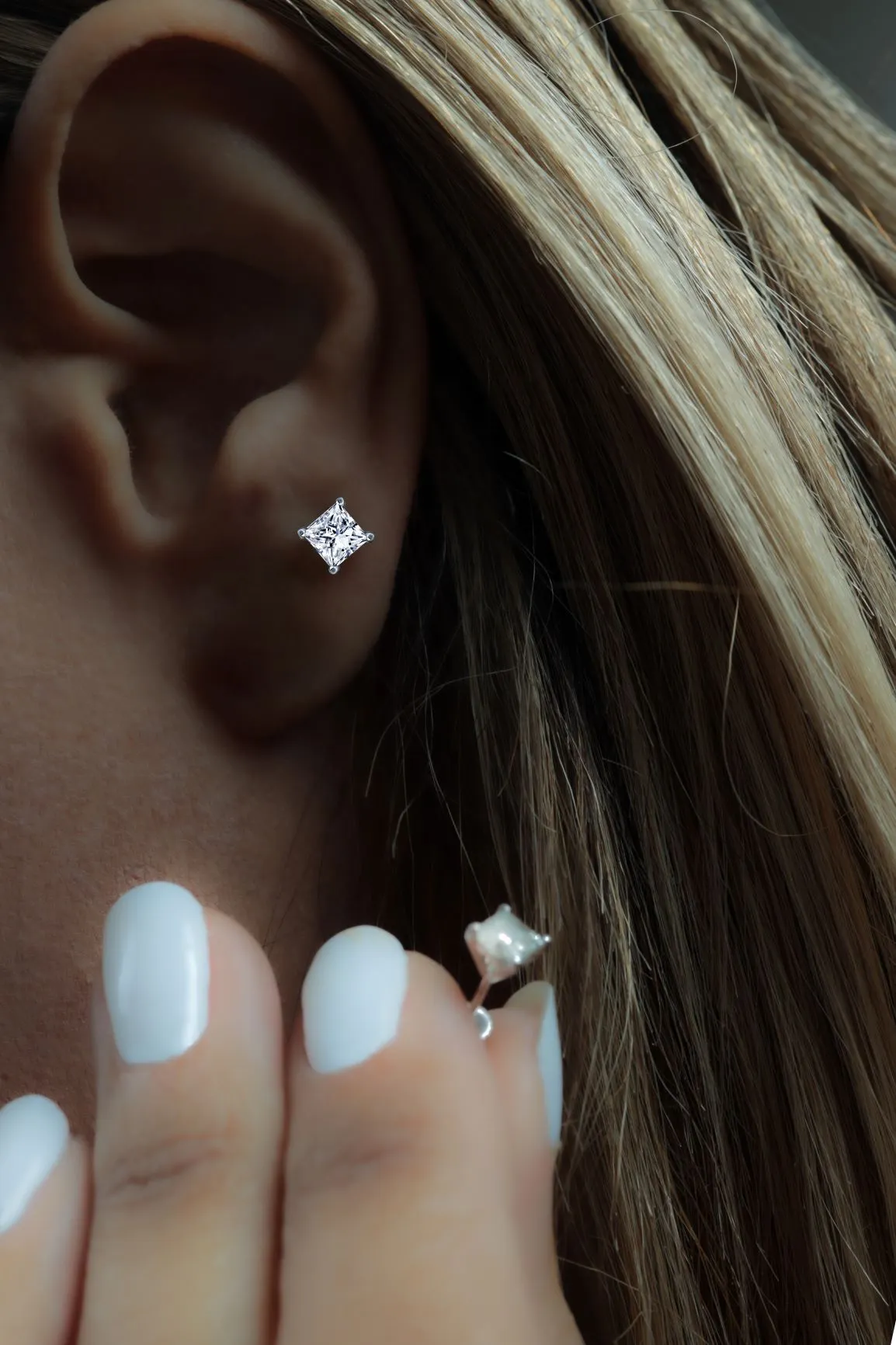 1.00 ctw Princess Cut Diamond Stud Earrings