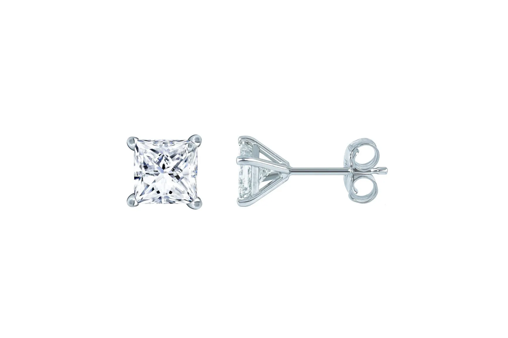 1.00 ctw Princess Cut Diamond Stud Earrings