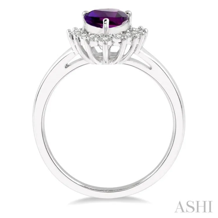 1/10 Ctw Pear Shape 9x6mm Amethyst & Round Cut Diamond Semi Precious Ring in 10K White Gold