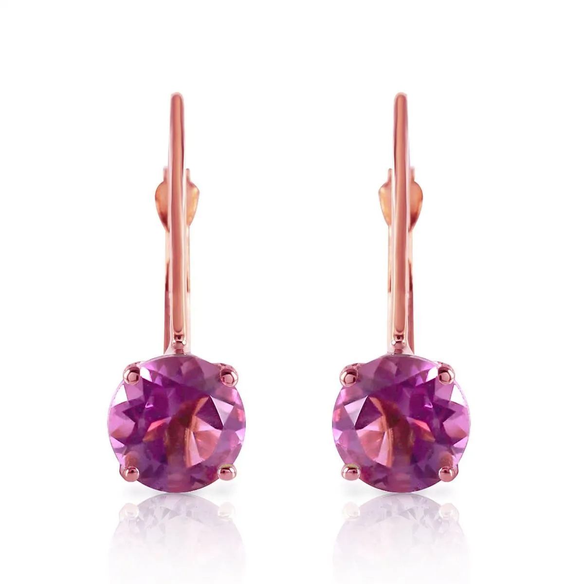 1.2 Carat 14K Solid Rose Gold Solitaire Amethyst Leverback Earrings