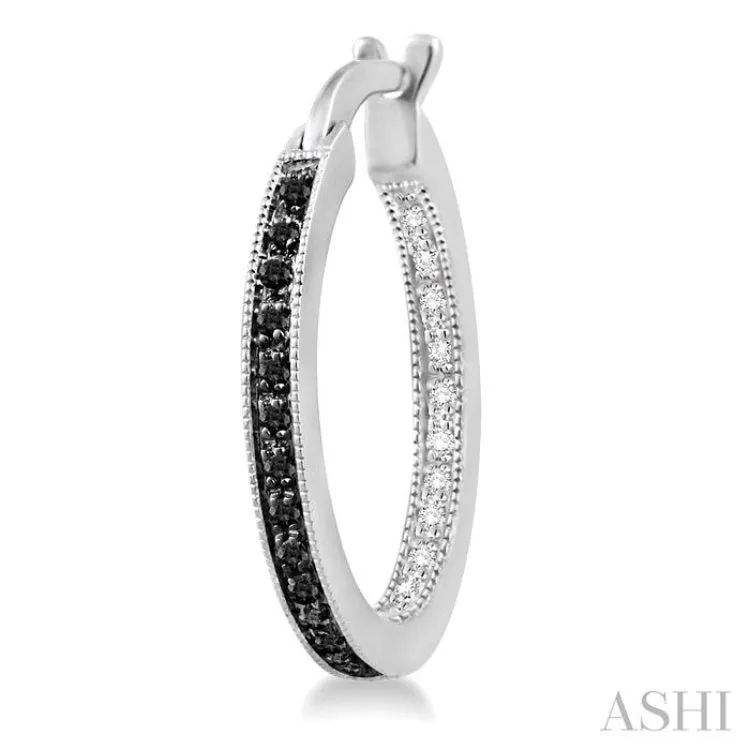 1/3 Ctw White and Black Diamond Hoop Earrings in Sterling Silver