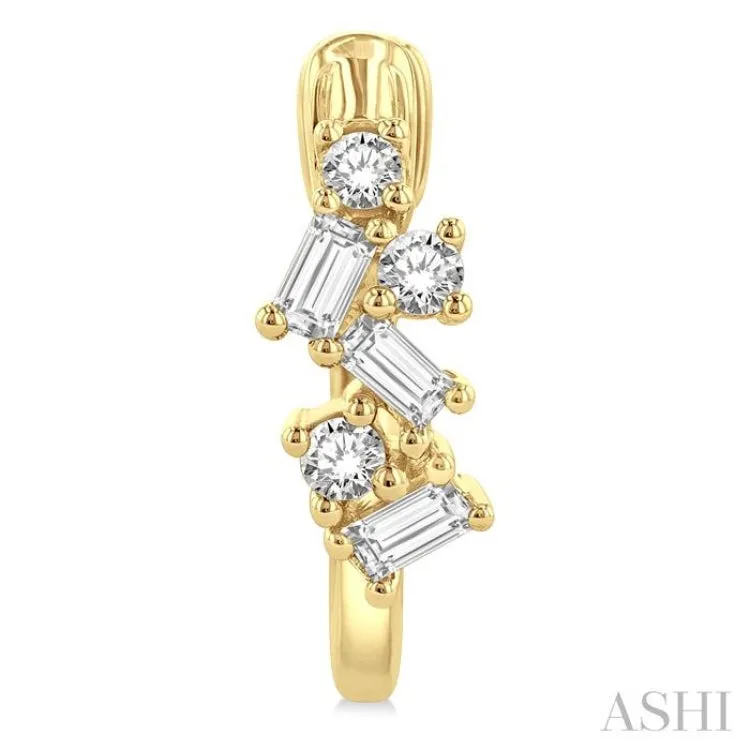 1/4 ctw Petite Fusion Scatter Baguette and Round Cut Diamond Fashion Huggies in 14K Yellow Gold