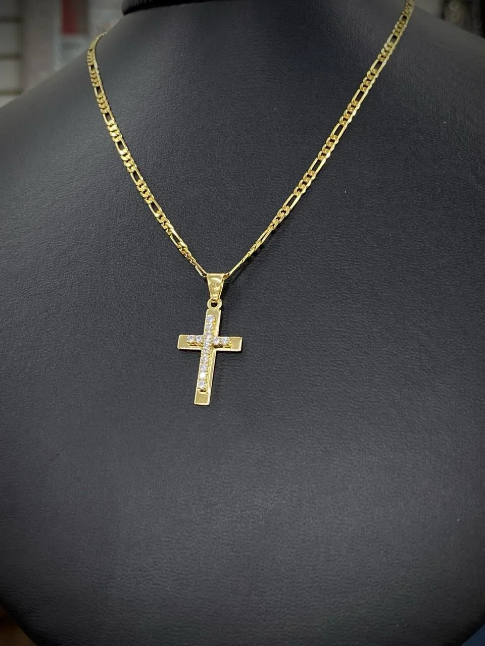 14K Gold Filled Cross Necklace CZ Pendant Women Mens 24x13mm