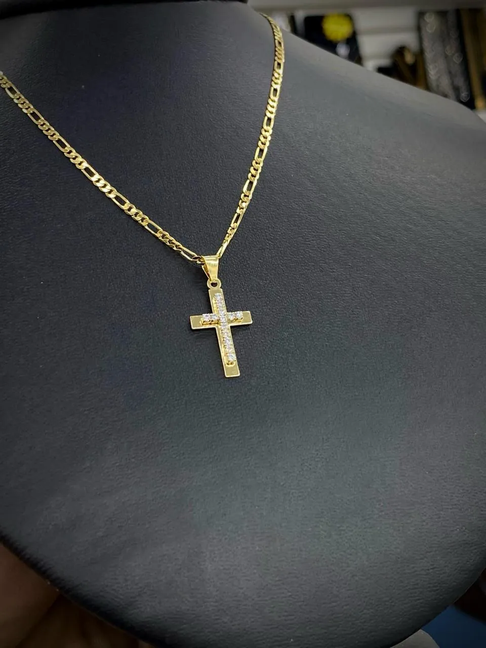 14K Gold Filled Cross Necklace CZ Pendant Women Mens 24x13mm