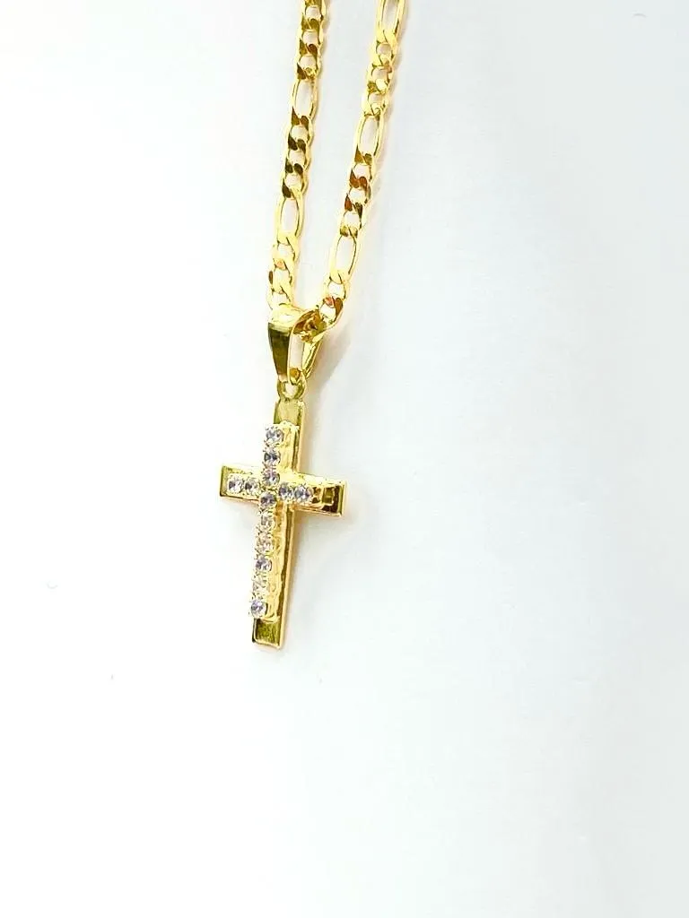 14K Gold Filled Cross Necklace CZ Pendant Women Mens 24x13mm