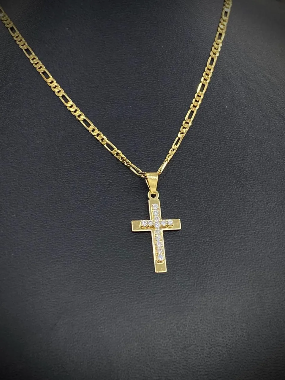 14K Gold Filled Cross Necklace CZ Pendant Women Mens 24x13mm