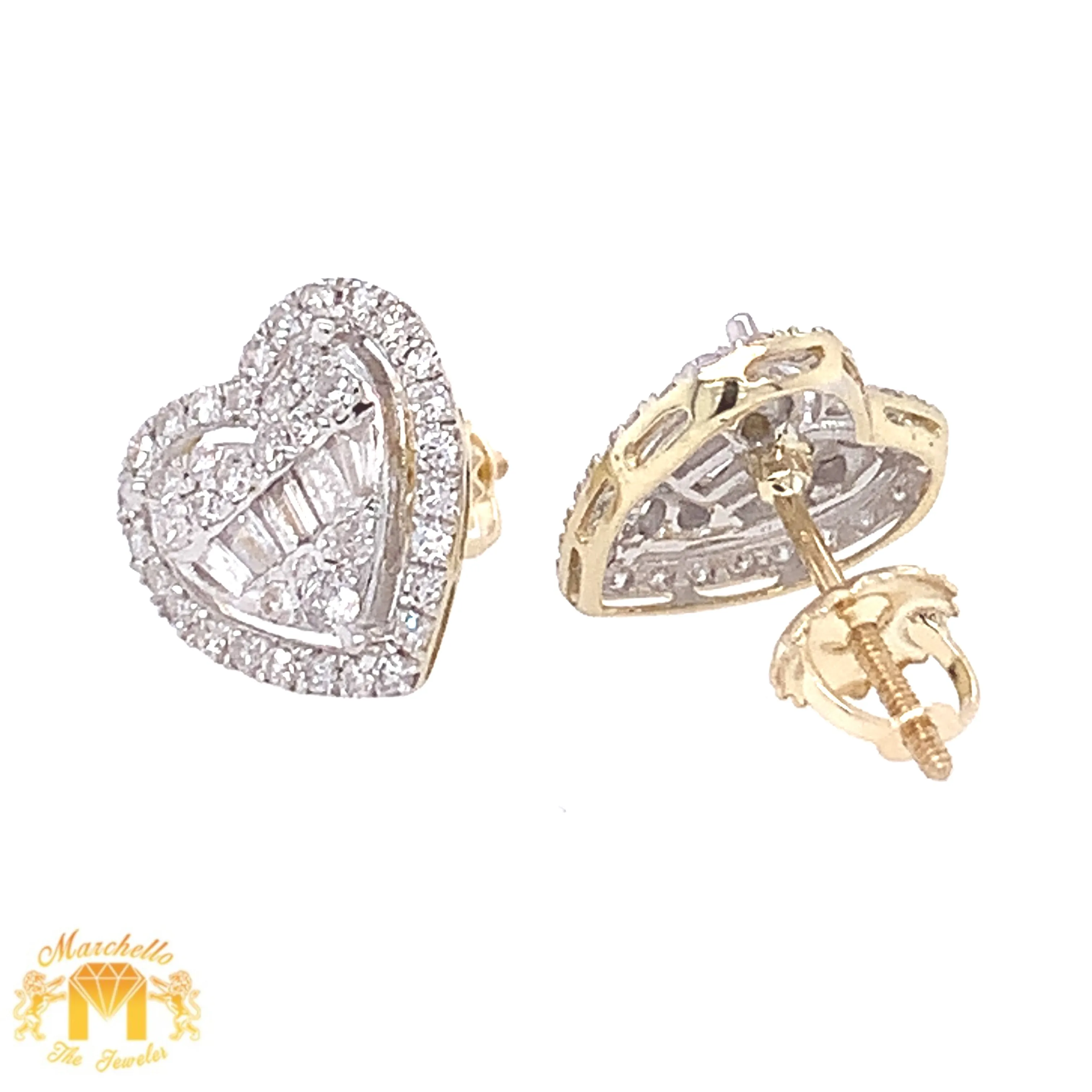 14k Gold Heart Earrings & .54ct Round and Baguette Diamonds (halo)