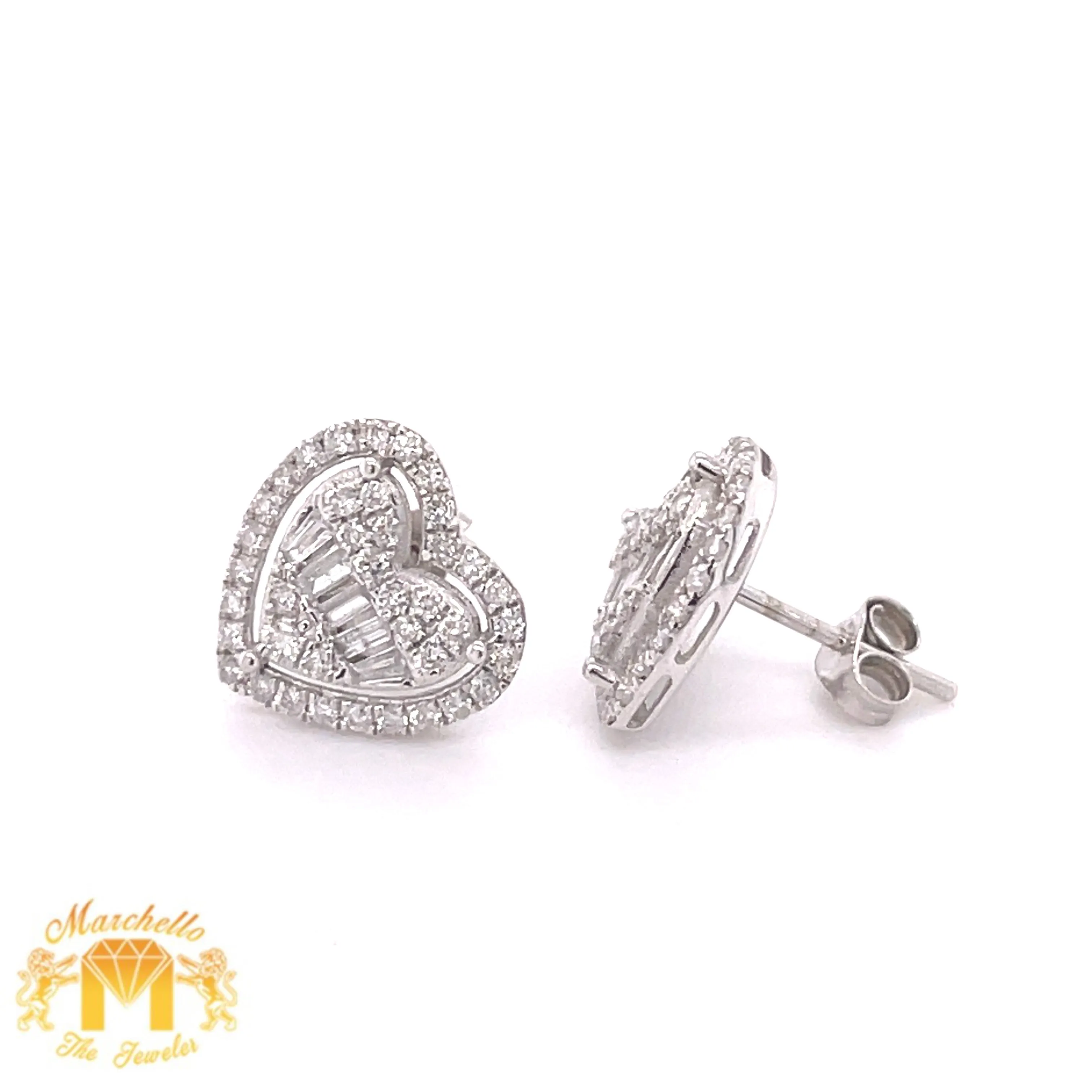 14k Gold Heart Earrings & .54ct Round and Baguette Diamonds (halo)