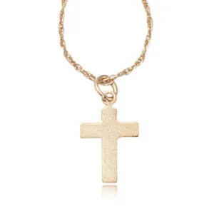 14k Gold Small Flat Cross Pendant Necklace