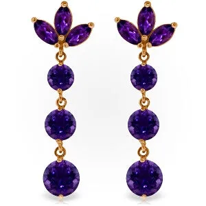 14K Solid Rose Gold Dangling Earrings w/ Natural Amethyst