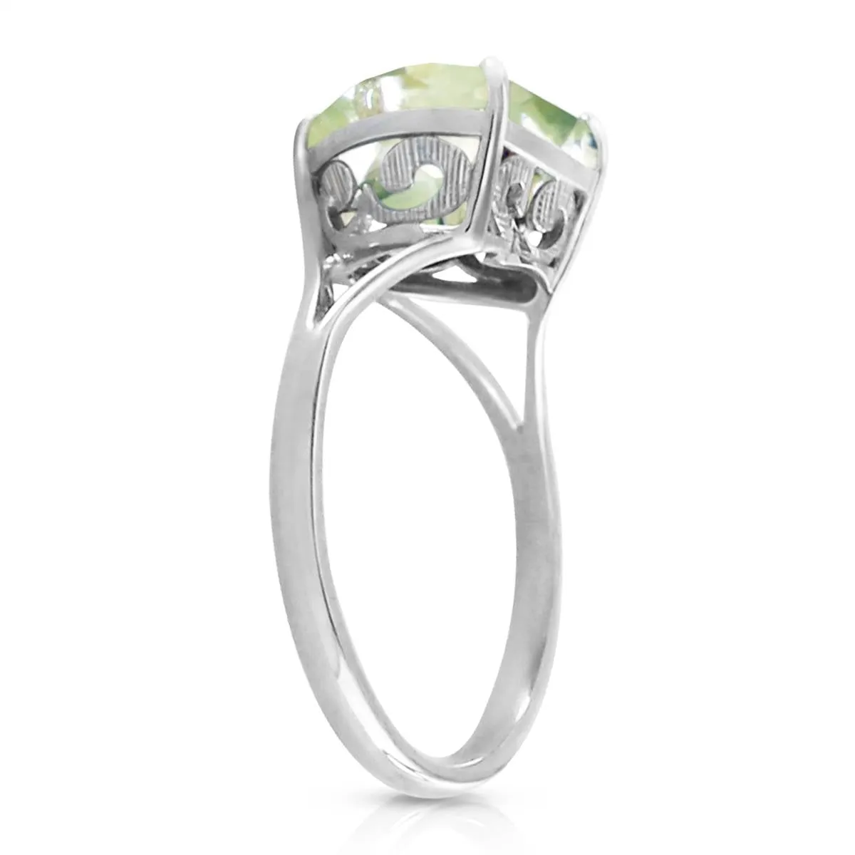 14K Solid White Gold Ring w/ Natural 10.0 mm Heart Green Amethyst