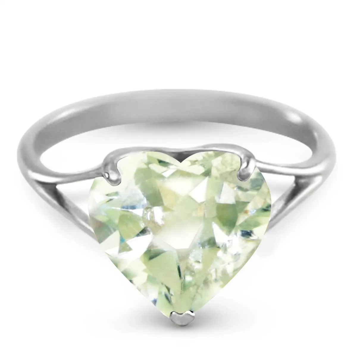 14K Solid White Gold Ring w/ Natural 10.0 mm Heart Green Amethyst