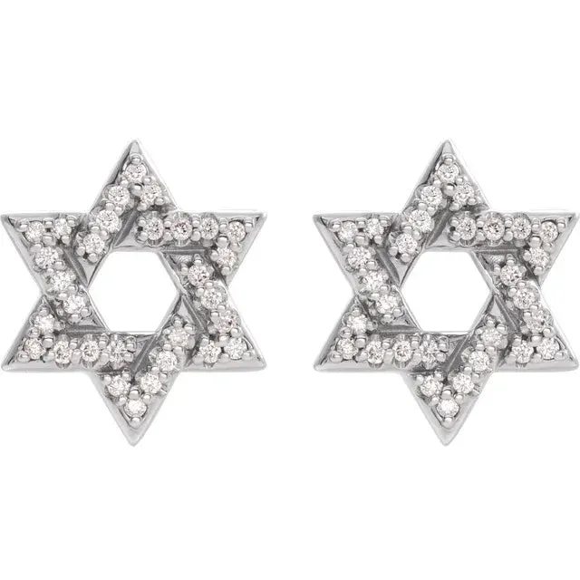 14K White Gold 1/8 CTW Natural Diamond Star of David Earrings