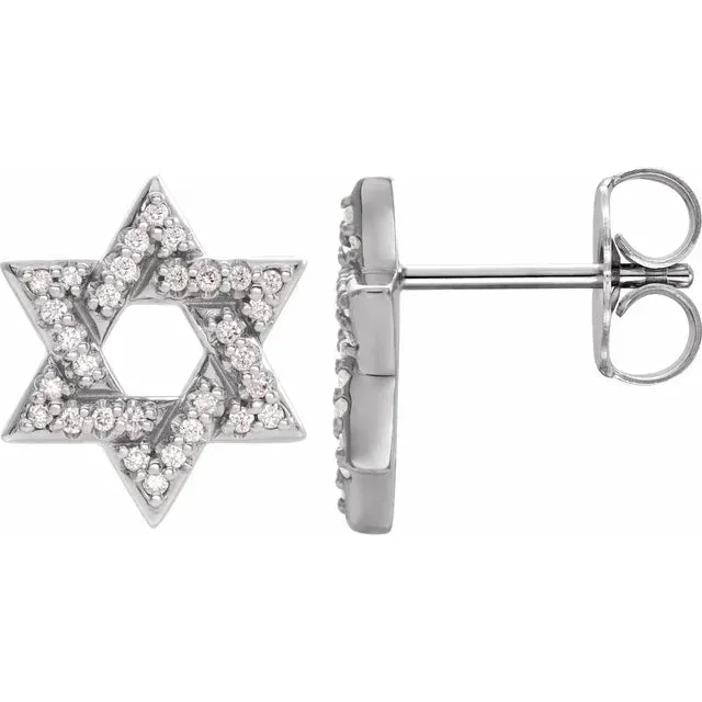 14K White Gold 1/8 CTW Natural Diamond Star of David Earrings