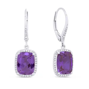 14k White Gold 4.08 Ct Amethyst, 0.19 Ct Diamond Dangle Earring