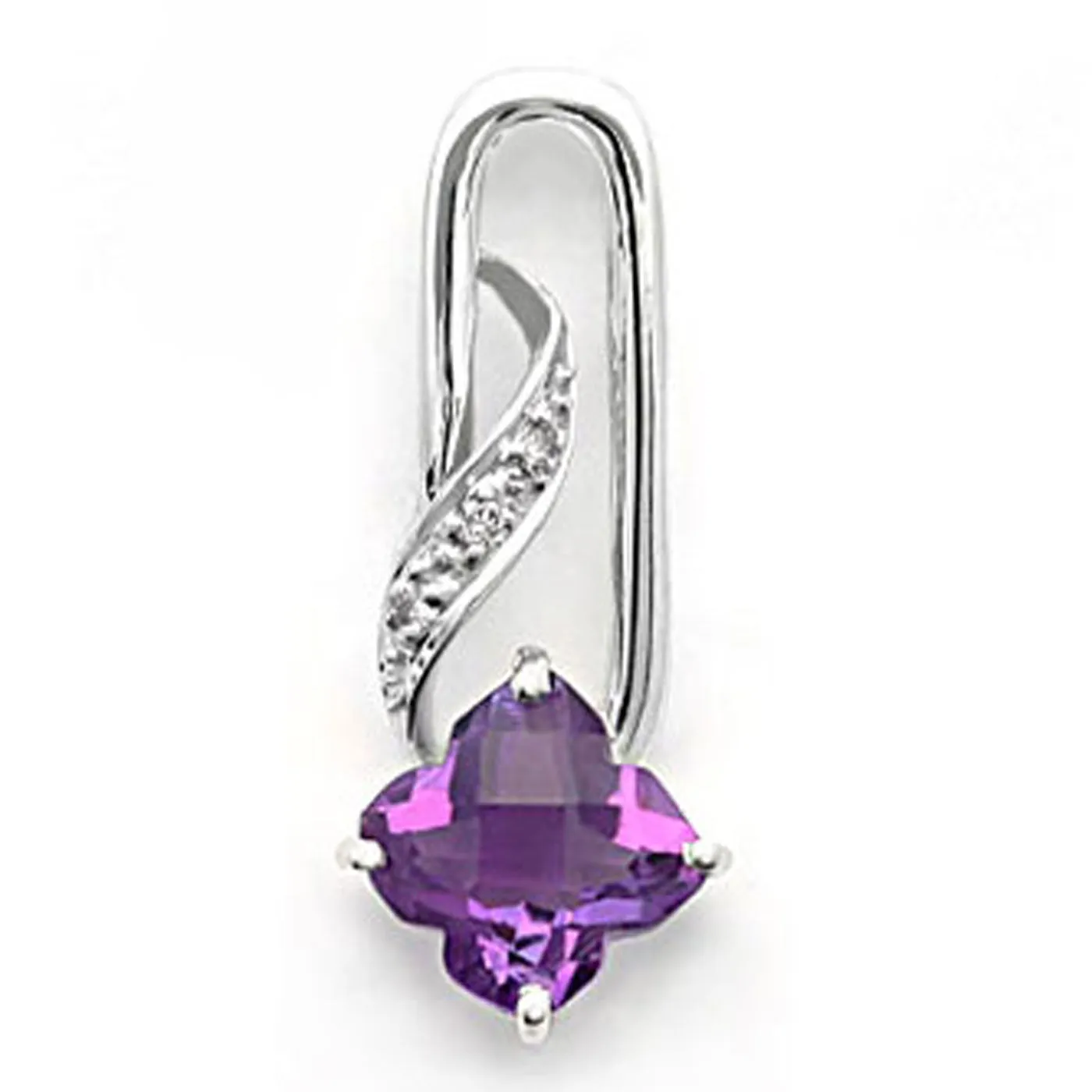 14k White Gold Clover Shape Amethyst and Diamond Pendant