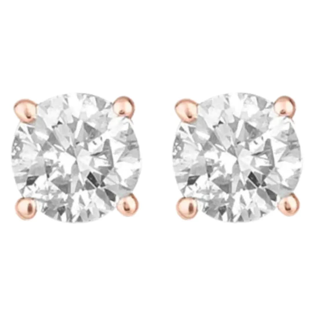 14k Yellow And Rose Gold 1/4 Carat Solitaire Created Diamond 2 Pair Round Stud Earrings