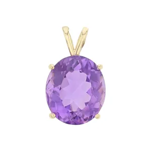 14K Yellow Gold Oval Amethyst Solitaire Pendant