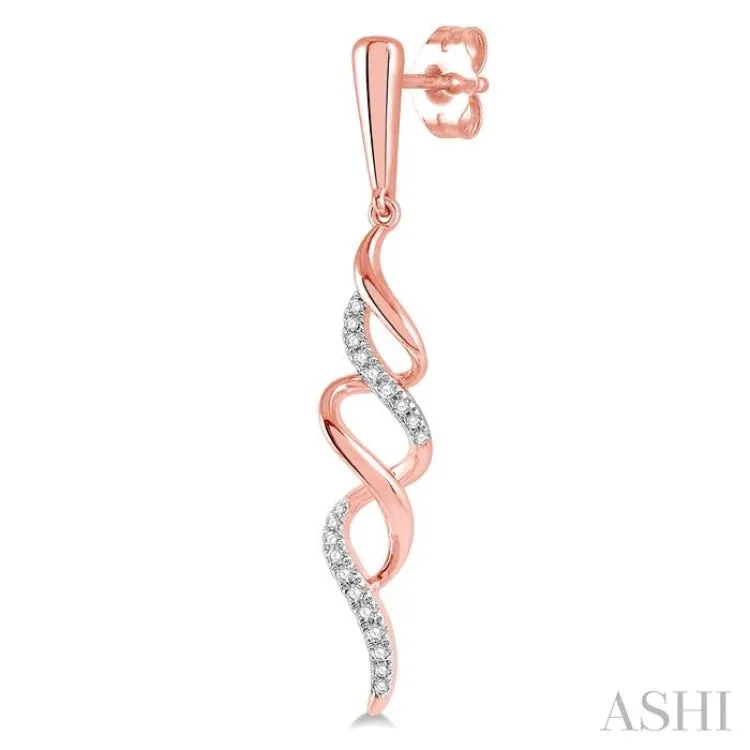 1/6 ctw Ribbon Swirl Round Cut Diamond Long Earring in 10K Rose Gold