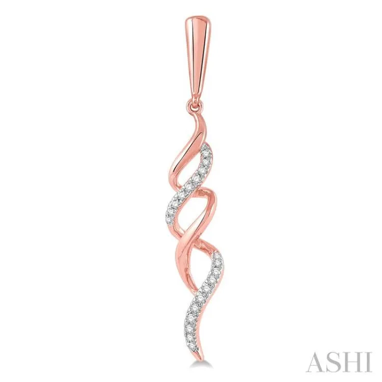 1/6 ctw Ribbon Swirl Round Cut Diamond Long Earring in 10K Rose Gold