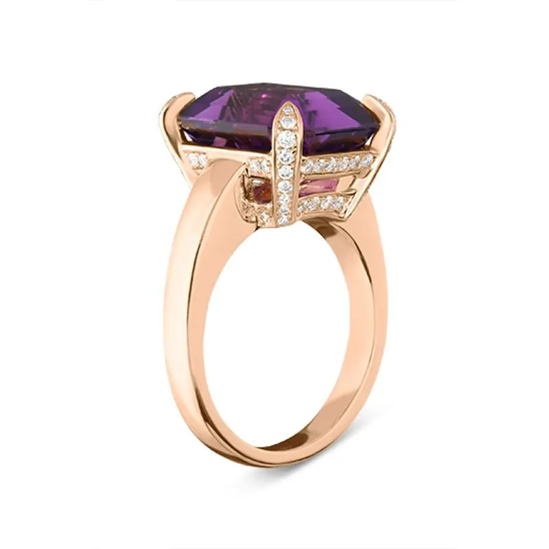 18ct Rose Gold 8.41ct Amethyst Diamond Emerald Cut Ring D