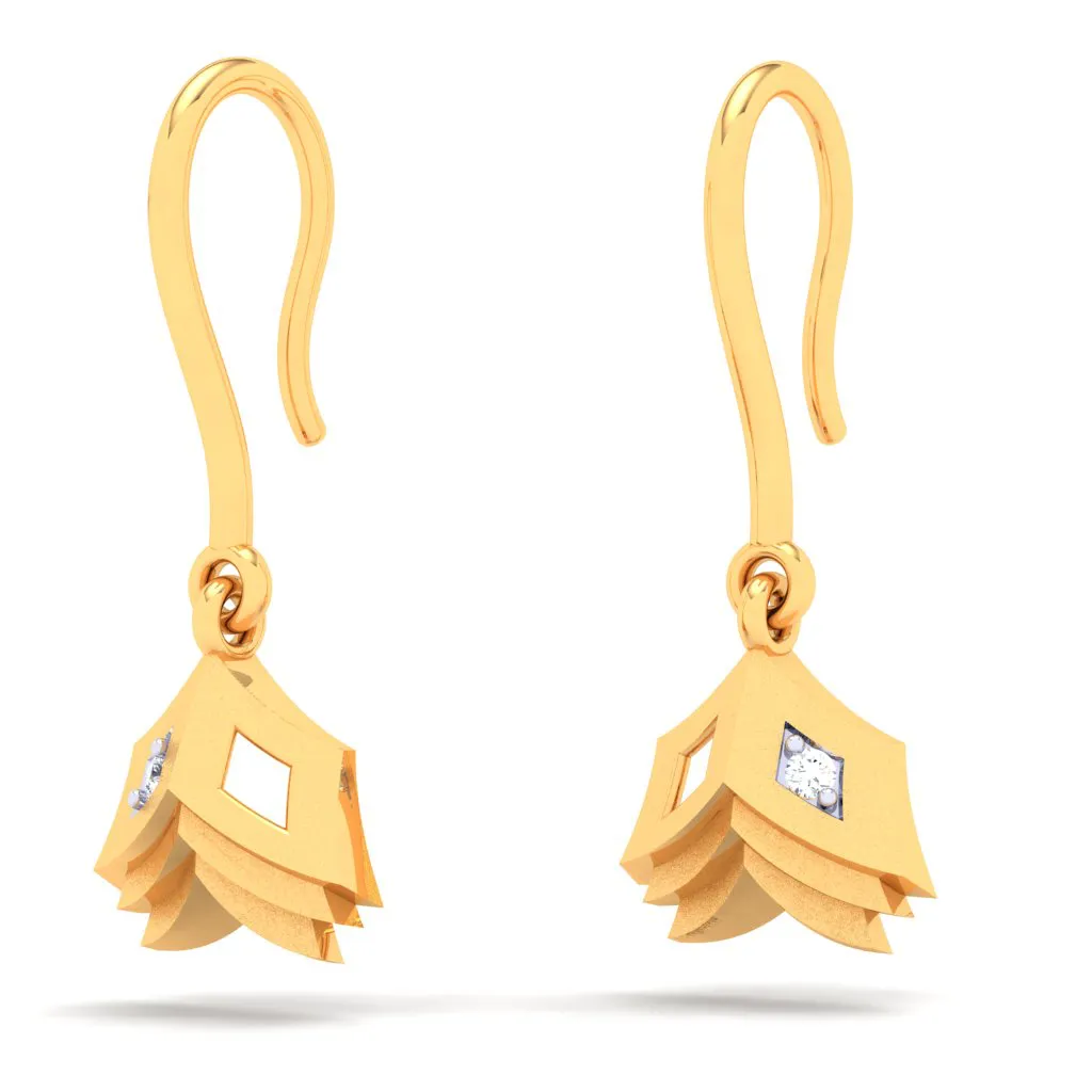 18k Gold & Diamond Hanging Earrings In The Shape Of Book From Diamond Collection