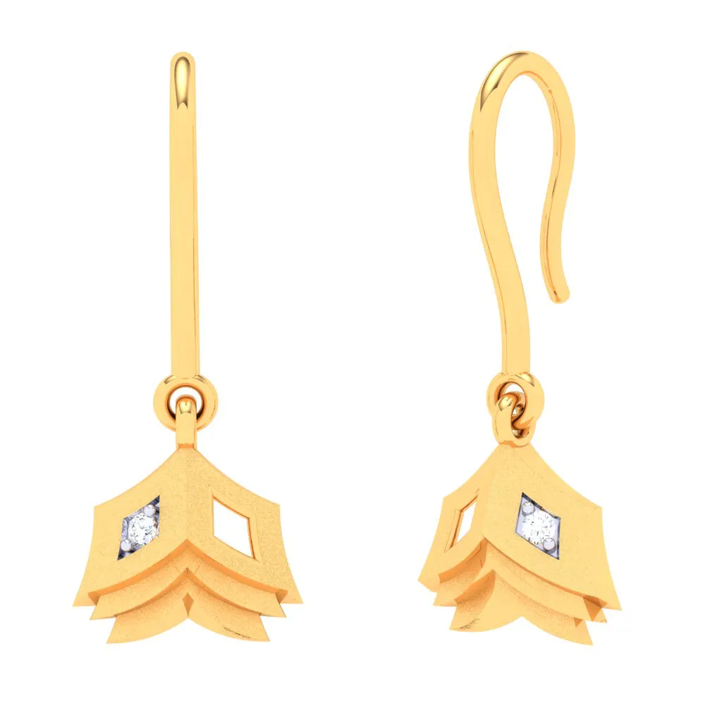 18k Gold & Diamond Hanging Earrings In The Shape Of Book From Diamond Collection