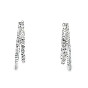 18K White Gold 6.55CTW  Double Row In & Out Hoop Earrings