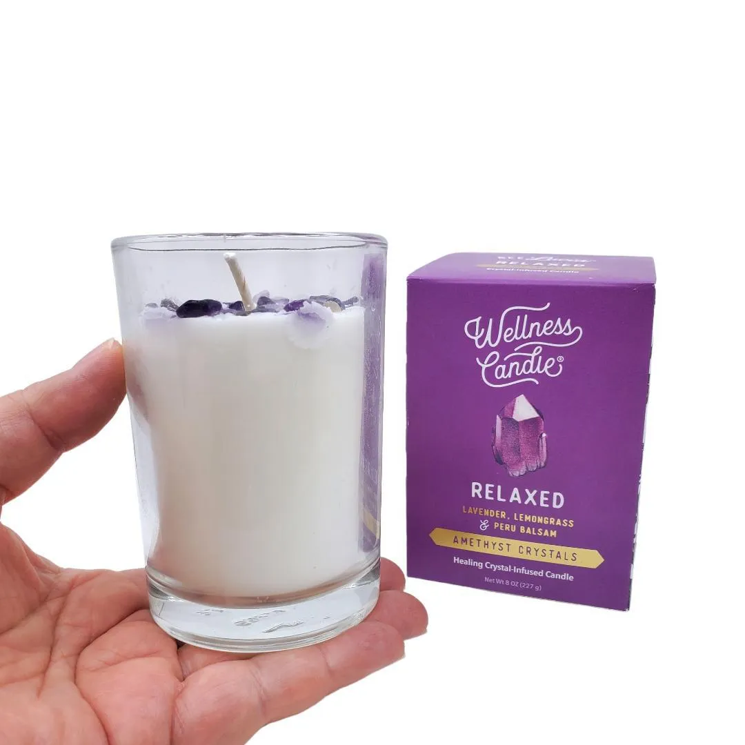 (20% Off) Candle 8oz - Amethyst (Relaxed) Clear Glass by Bee Lucia