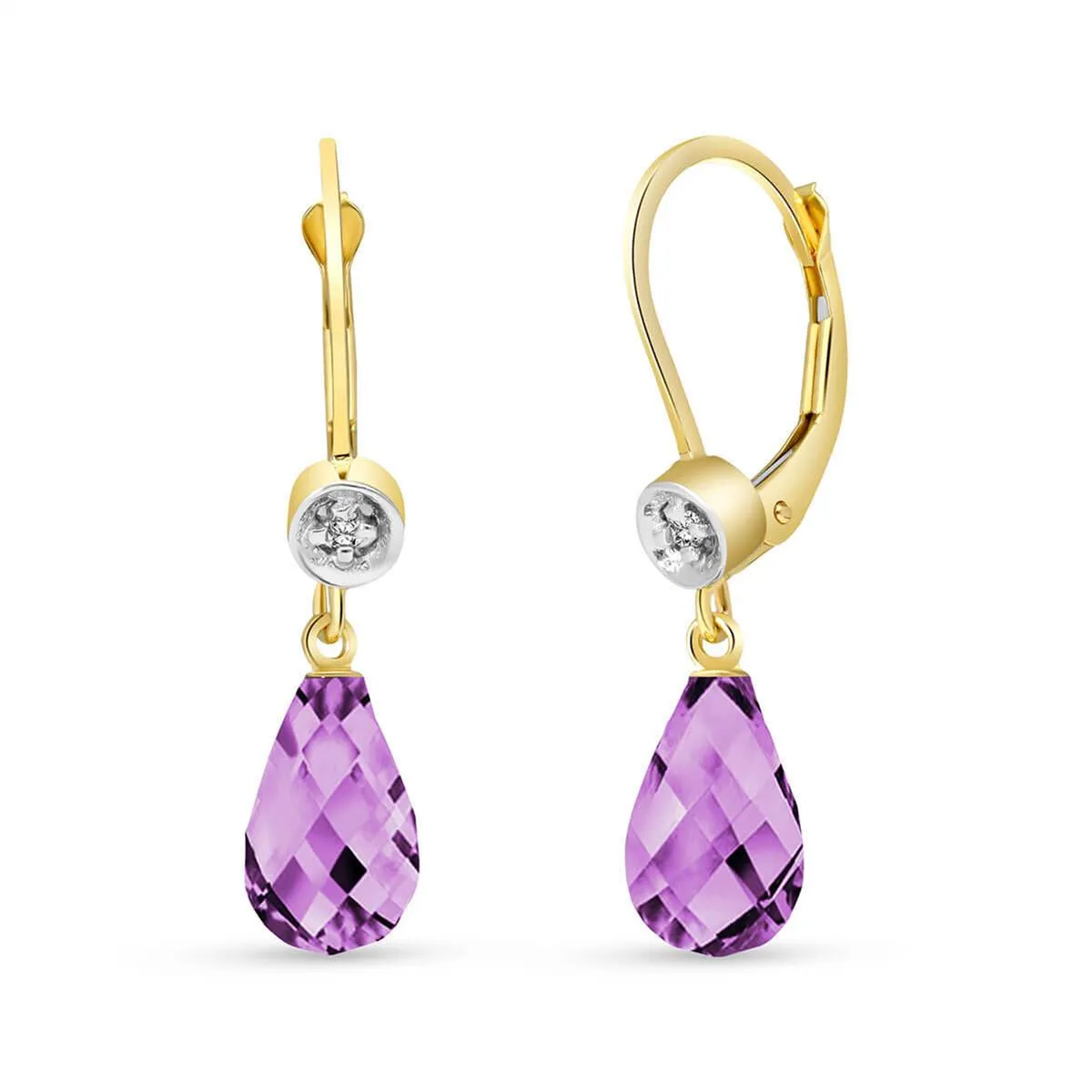 4.53 Carat 14K Solid Yellow Gold Femme Amethyst Diamond Earrings