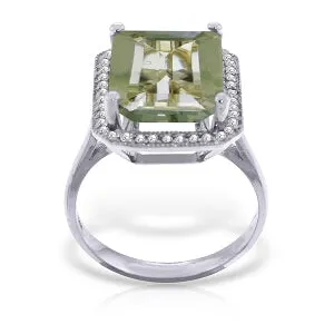 5.8 Carat 14K Solid White Gold Green Fields Green Amethyst Diamond Ring