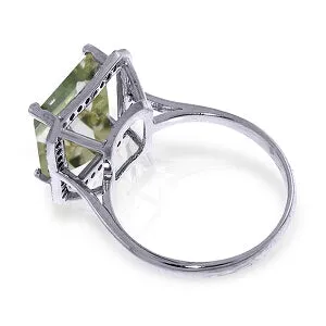 5.8 Carat 14K Solid White Gold Green Fields Green Amethyst Diamond Ring