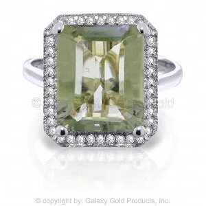 5.8 Carat 14K Solid White Gold Green Fields Green Amethyst Diamond Ring