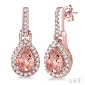 6x4 MM Pear Shape Morganite and 1/5 Ctw Round Cut Diamond Earrings in 10K Rose Gold