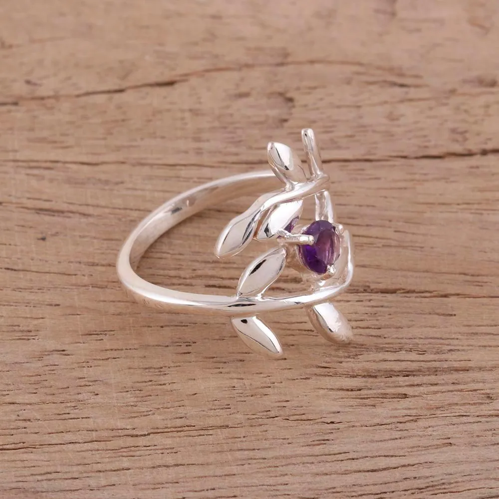 925 Sterling Silver Amethyst Cocktail Ring from India - Lavender Branches | NOVICA