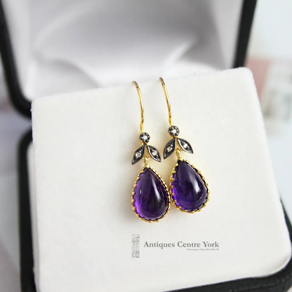 9ct Gold & Silver Gilt Amethyst & Diamond Earrings