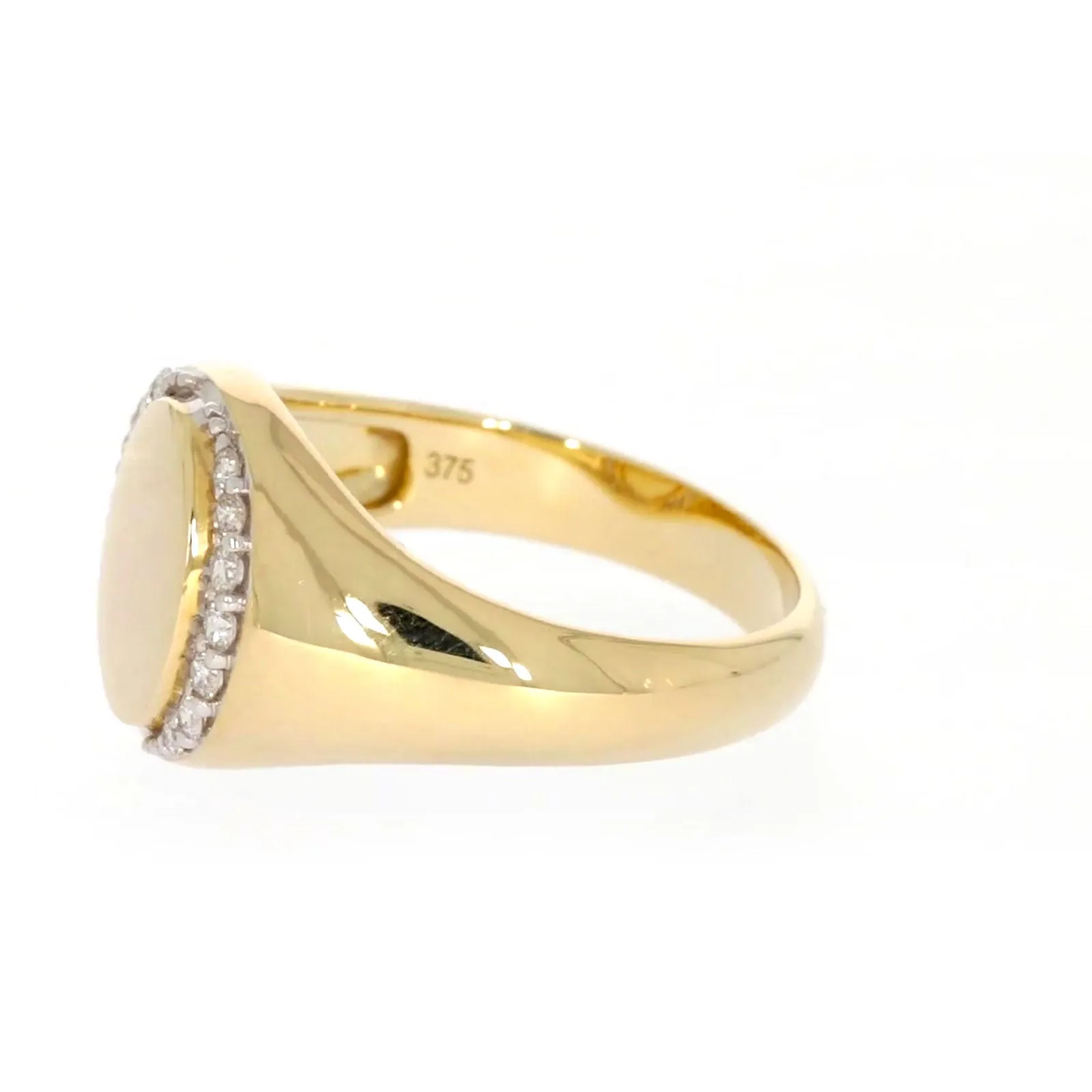 9ct Yellow Gold with 1/4 CARAT tw of Diamonds Halo Signet  Mens Ring