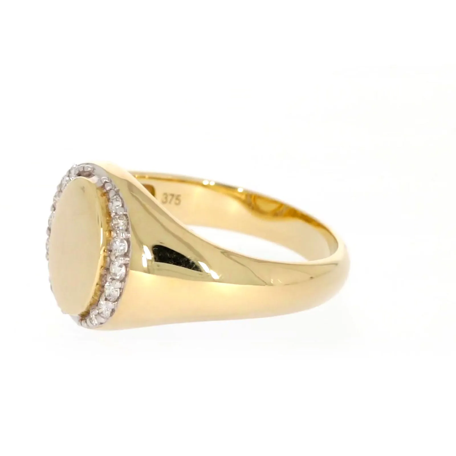 9ct Yellow Gold with 1/4 CARAT tw of Diamonds Halo Signet  Mens Ring