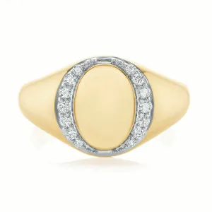 9ct Yellow Gold with 1/4 CARAT tw of Diamonds Halo Signet  Mens Ring