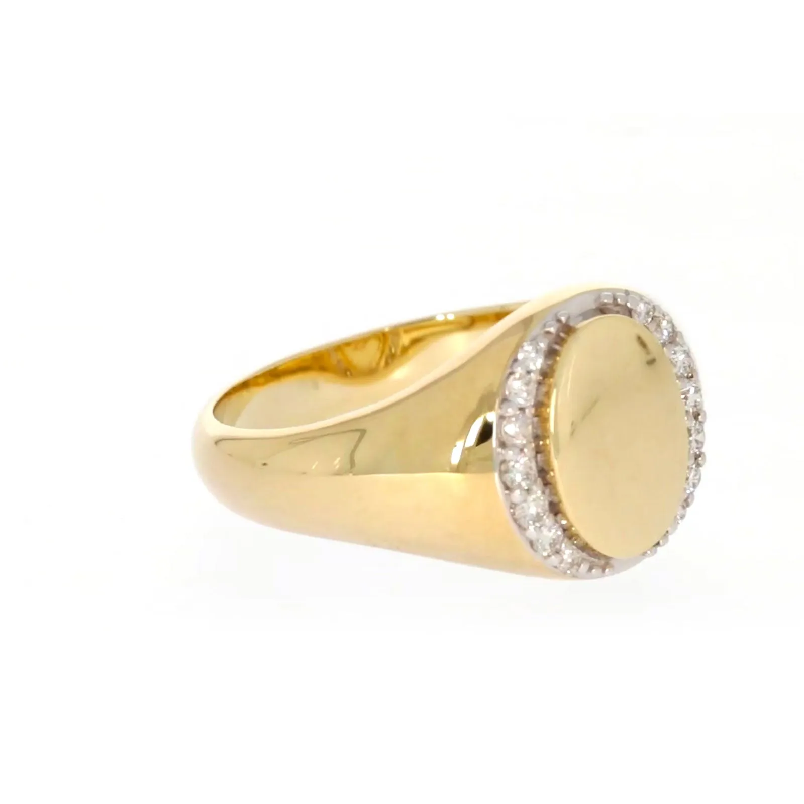 9ct Yellow Gold with 1/4 CARAT tw of Diamonds Halo Signet  Mens Ring